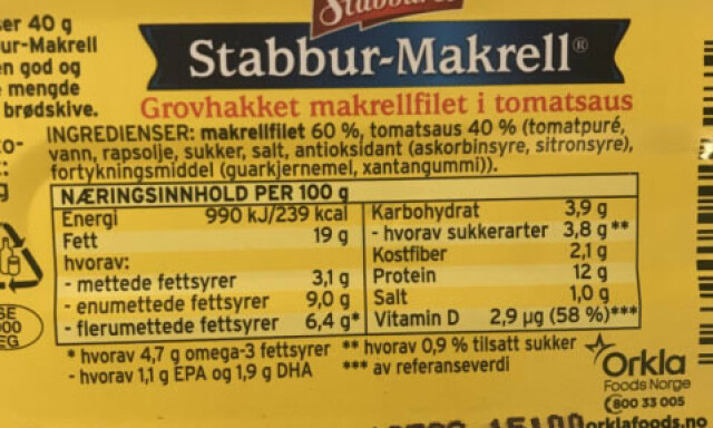 LITT SUKKER: Dette produktet har sukker som en liten ingrediens, mot slutten av ingredienslisten.Foto: Mari Eskerud LITT SUKKER: Dette produktet har sukker som en liten ingrediens, mot slutten av ingredienslisten.Foto: Mari Eskerud
